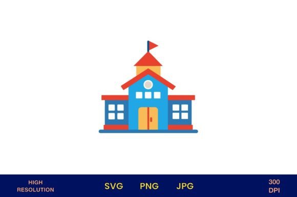 Bright School House Icon in Flat Design: A Versatile Asset for Modern Education Branding