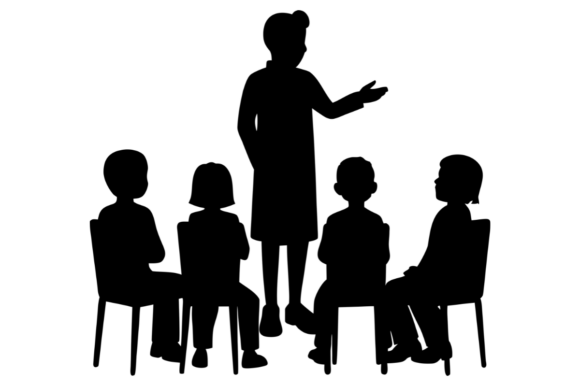 Bringing Education to Life with Teacher Instructing Children in a Class Silhouette Designs