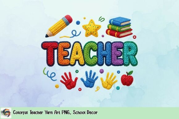 Colorful Teacher Yarn Art PNG for Vibrant School Decor