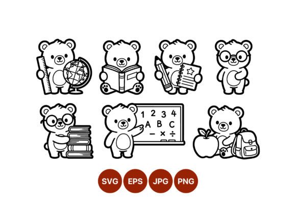 Cute Bears Education Icons Line Art: A Versatile Visual Tool for Modern Design