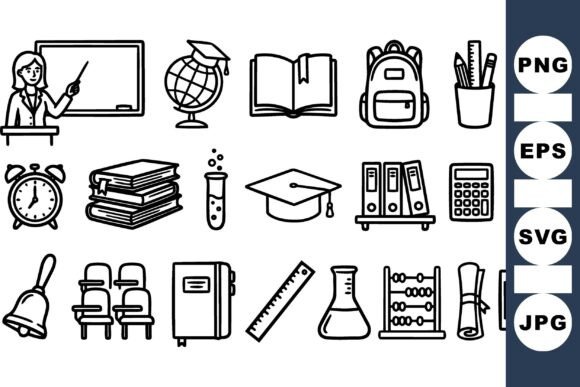 Elevating Educational Design with the School Supplies Line Art Set