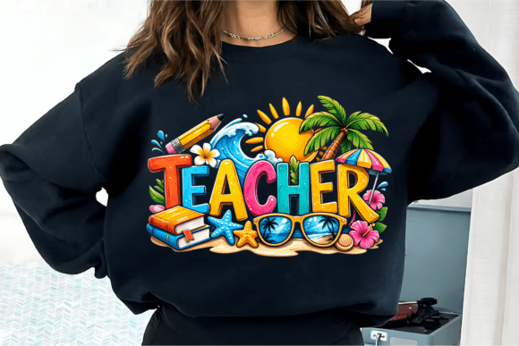 Fun Beach Vacation Teacher Summer PNG: Celebrating Educators with Tropical Flair