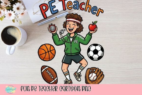 Fun PE Teacher Cartoon PNG for Creative Projects