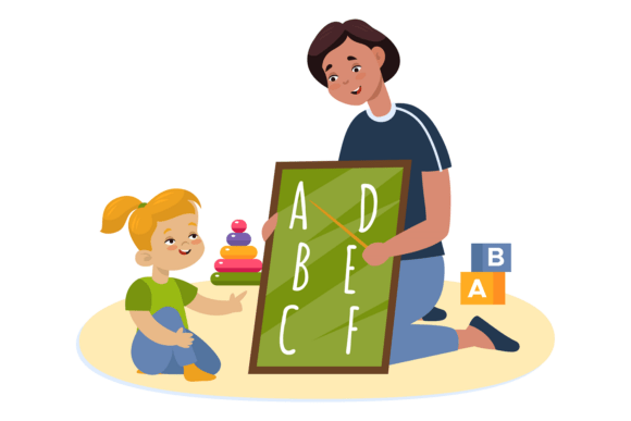 Girl with Teacher Learn English Alphabet: A Visual Asset