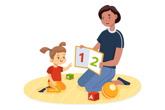 Kid in Kindergarten: Girl and Teacher Le