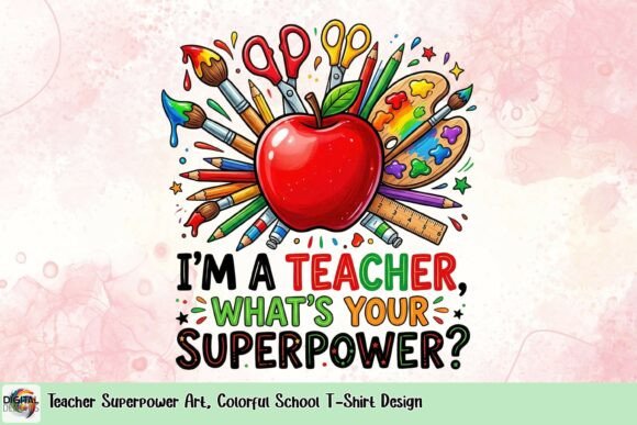 Teacher Superpower Art & Colorful School T-Shirt Design