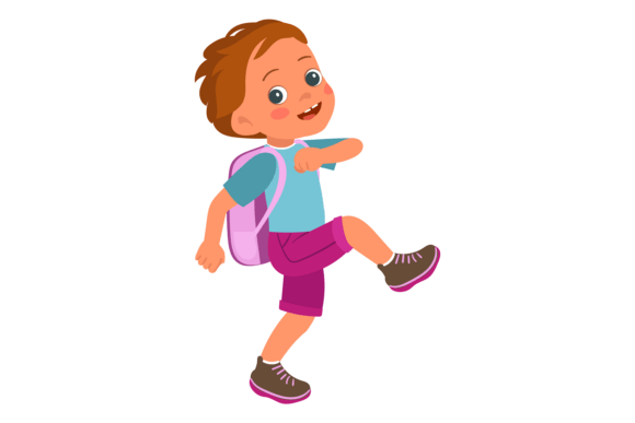 Why the Boy Walk by Foot. Kid Get to School. Cut Resonates in Modern Design